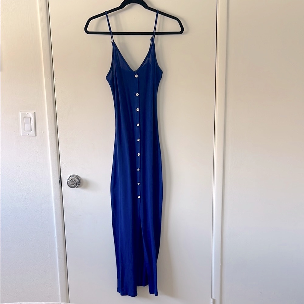Bodycon Blue Silver Button-Down Maxi Dress
